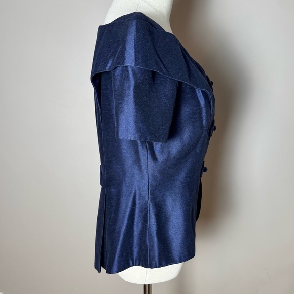 Vintage Watters & Watters 80s Navy Off-Shoulder, Scalloped Hem Top - Picture 6 of 10